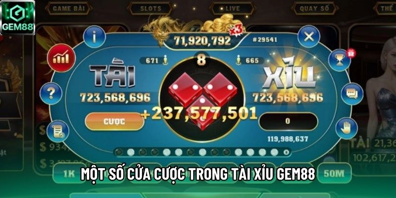 Một số cửa cược trong Tài Xỉu GEM88 Một số cửa cược trong Tài Xỉu GEM88